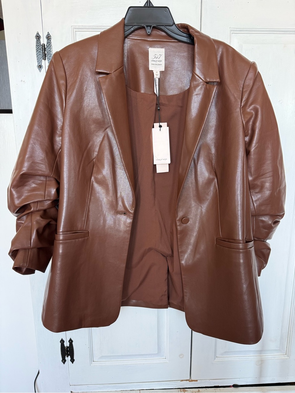 cinq a sept Brown Faux Leather Kylie Blazer